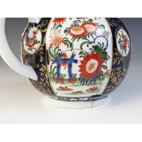 363 - A Worcester porcelain teapot circa 1780, decorated in a kakiemon design with alternating panels, the... 