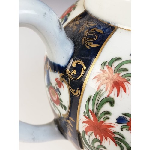 363 - A Worcester porcelain teapot circa 1780, decorated in a kakiemon design with alternating panels, the... 