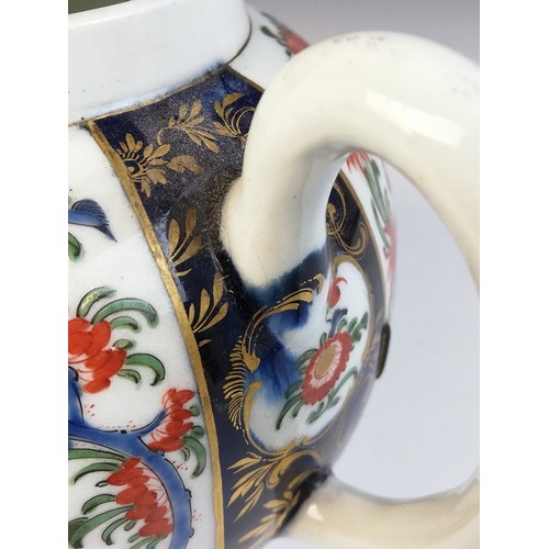 363 - A Worcester porcelain teapot circa 1780, decorated in a kakiemon design with alternating panels, the... 