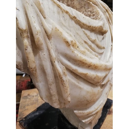 155 - A Roman marble bust with the folds of the tunic deeply carved, set on an integral  tapered socle, ci... 