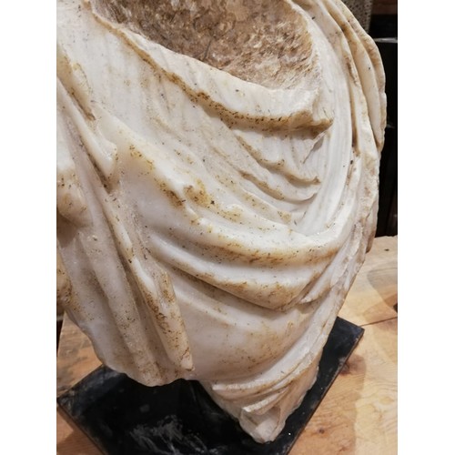 155 - A Roman marble bust with the folds of the tunic deeply carved, set on an integral  tapered socle, ci... 