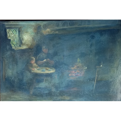 250 - English school (19th century), 
A cottage kitchen scene, 
Oil on canvas, 
Unsigned, 
20cm x 30cm, 
F... 