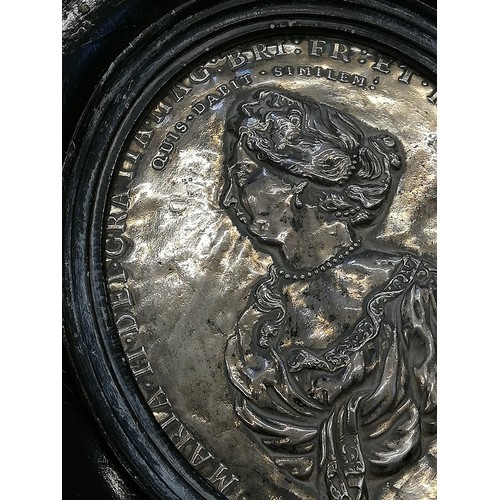 30 - A pair of silver coloured William & Mary commemorative plaques, 18th Century, depicting repoussé pro... 