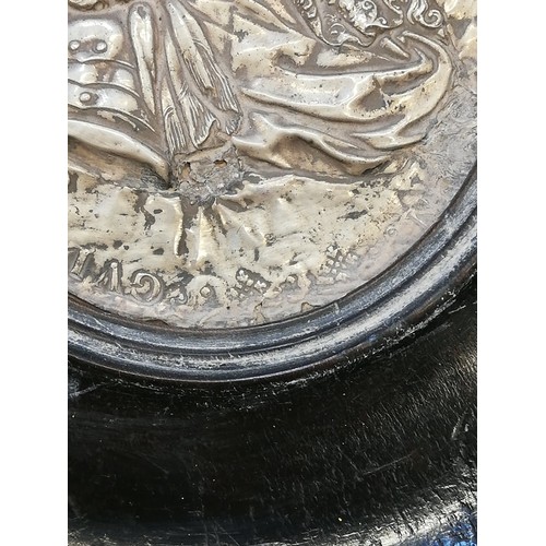 30 - A pair of silver coloured William & Mary commemorative plaques, 18th Century, depicting repoussé pro... 