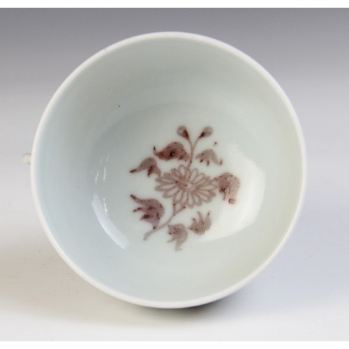 347 - * A Chinese porcelain stem cup, possibly Ming Dynasty, the iron-red decorated bowl painted to the ex... 