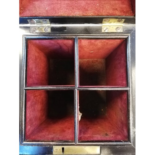 486 - A George III mahogany decanter box, the moulded square hinged cover with applied brass ring handle o... 