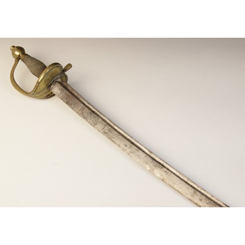 73 - A German sword, 18th century, the 58.5cm single edged curved fullered steel blade with bayonet tip, ... 