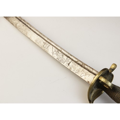 73 - A German sword, 18th century, the 58.5cm single edged curved fullered steel blade with bayonet tip, ... 