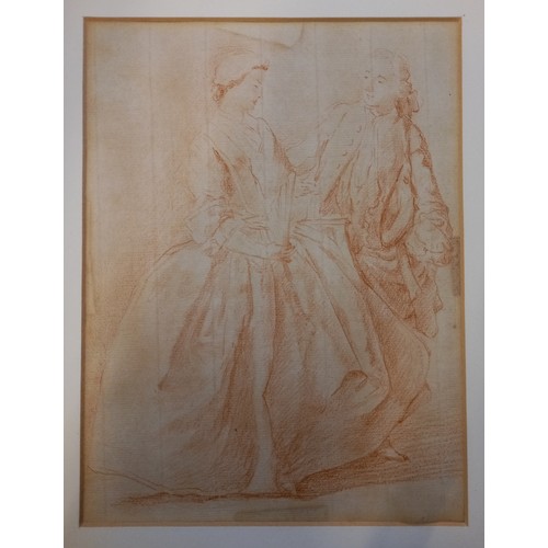 218 - English school (19th century), 
Study of a Georgian courting couple, 
Red chalk on laid paper, 
Unsi... 