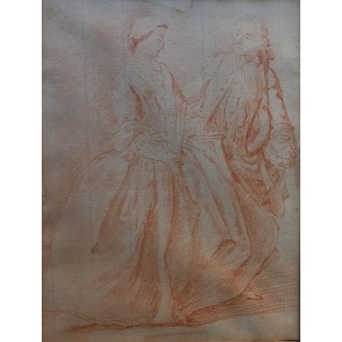 218 - English school (19th century), 
Study of a Georgian courting couple, 
Red chalk on laid paper, 
Unsi... 