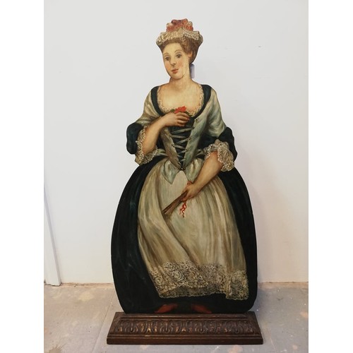 612 - Two dummy boards, late 19th/early 20th century, each hand painted on oak panels, one as a lady, the ... 