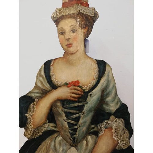 612 - Two dummy boards, late 19th/early 20th century, each hand painted on oak panels, one as a lady, the ... 