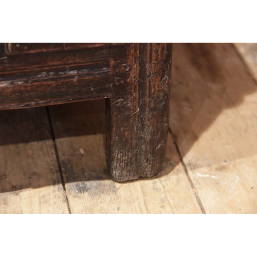 530 - A George II oak dresser base, the rectangular top with inverted front corners over three mahogany cr... 