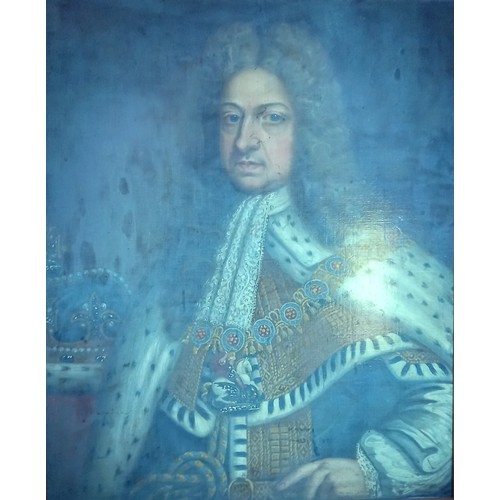 247 - Manner of Sir Godfrey Kneller, Bt (1646-1723), 
A half length portrait of George I in coronation rob... 