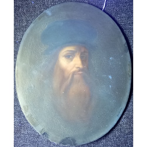 254 - After Raphael (Italian, 1483-1520), 
'Self Portrait', 
Oil on oval board, 
Unsigned, 
21.5cm x 17cm,... 