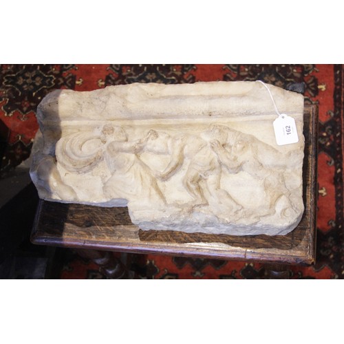 162 - A marble fragmentary relief depicting a spotted hound or panther attacking  the back of a man, bendi... 