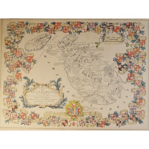 205 - * After CORONELLI (VINCENZA MARIA), a hand-coloured engraved map titled 'Isola di Malta, olim Melita... 