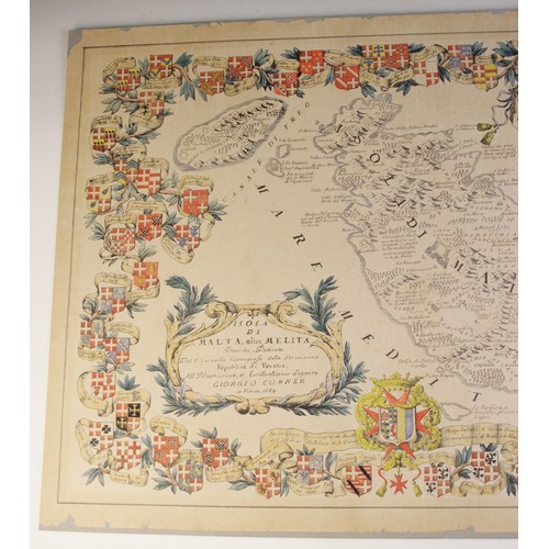 205 - * After CORONELLI (VINCENZA MARIA), a hand-coloured engraved map titled 'Isola di Malta, olim Melita... 