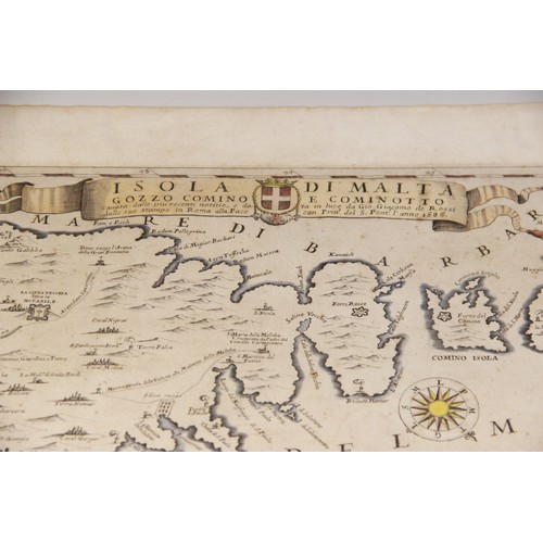 206 - * After ROSSI (GIACOMO GIOVANNI), a hand coloured engraved map titled 'Isola Di Malta, Gozzo Comino ... 