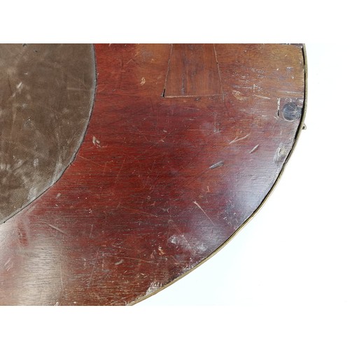 589 - A George III inlaid mahogany oval tray, with a pierced brass gallery and brass side handles, inlaid ... 