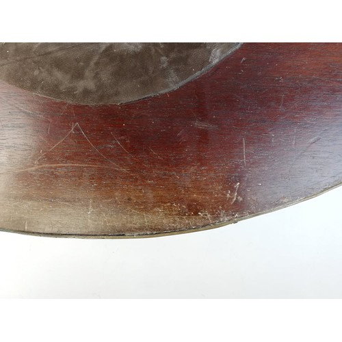 589 - A George III inlaid mahogany oval tray, with a pierced brass gallery and brass side handles, inlaid ... 