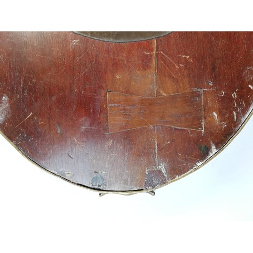 589 - A George III inlaid mahogany oval tray, with a pierced brass gallery and brass side handles, inlaid ... 