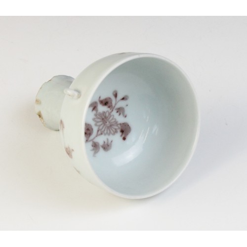 347 - * A Chinese porcelain stem cup, possibly Ming Dynasty, the iron-red decorated bowl painted to the ex... 