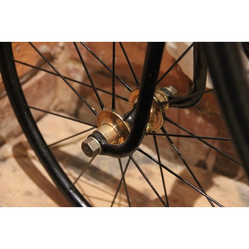 80 - * By repute an 1881 Imperial DHF Challenge Penny Farthing bicycle, the black painted tubular frame a... 