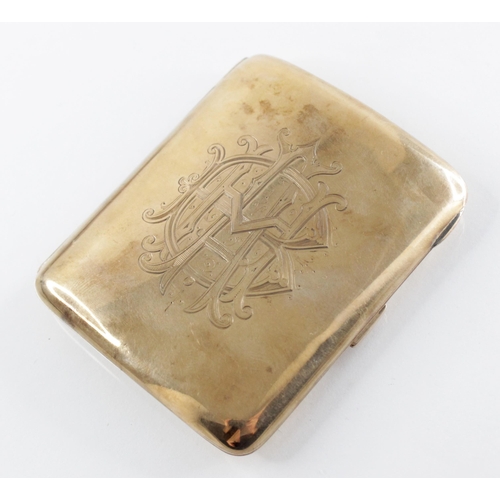 108 - An Edwardian 9ct gold cigarette case, Henry Williamson Ltd, Birmingham 1908, of curved rectangular f... 