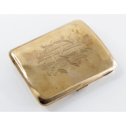 108 - An Edwardian 9ct gold cigarette case, Henry Williamson Ltd, Birmingham 1908, of curved rectangular f... 