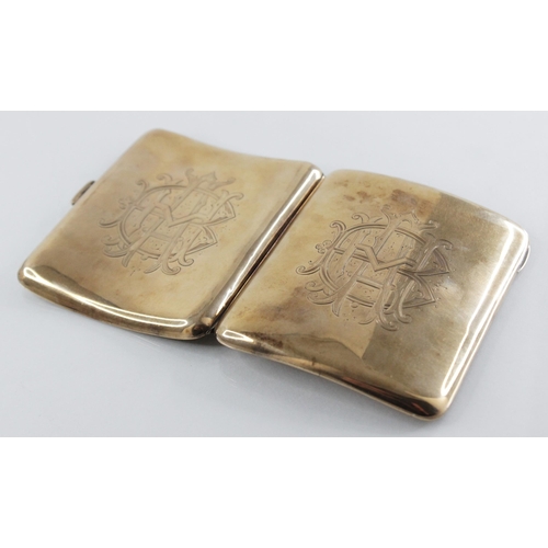 108 - An Edwardian 9ct gold cigarette case, Henry Williamson Ltd, Birmingham 1908, of curved rectangular f... 