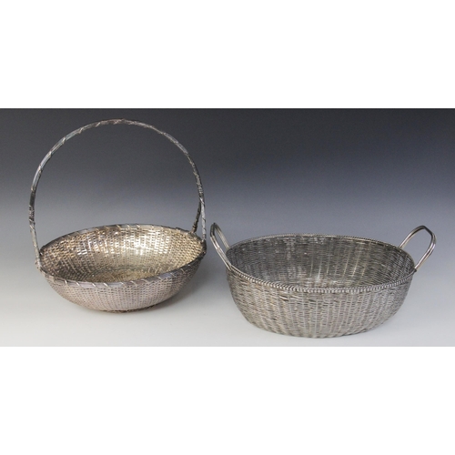 118 - A Christofle silver plated bread bowl, in the form of a circular weaved basket with loop handle, 29c... 