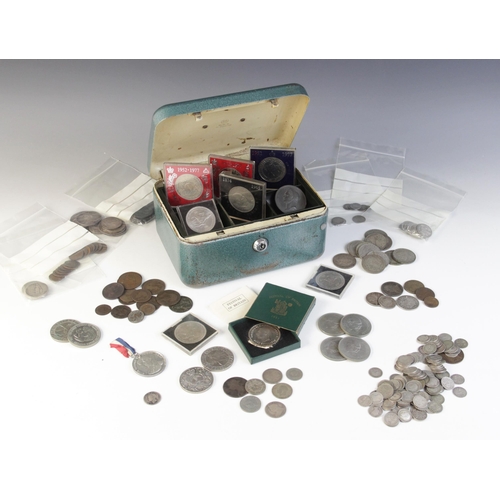 126 - A selection of George IV and later English coinage and commemorative medals, including half-crowns, ... 