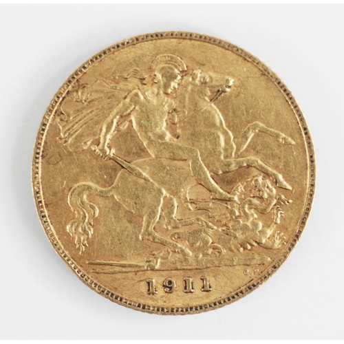 131 - A George V half sovereign, dated 1911, weight 3.9gms