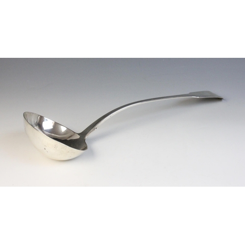 18 - A George III silver fiddle pattern ladle, Richard Poulden, London 1819, 33.5cm long, weight 6.07ozt