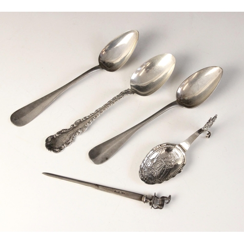 36 - An Edwardian commemorative silver caddy spoon, import marks for Berthold Muller, Chester 1908, the s... 