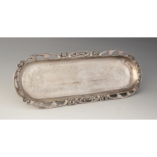 42 - An Edwardian silver pin tray, Levi & Salaman, Birmingham 1906, the lozenge form tray with pierced fo... 