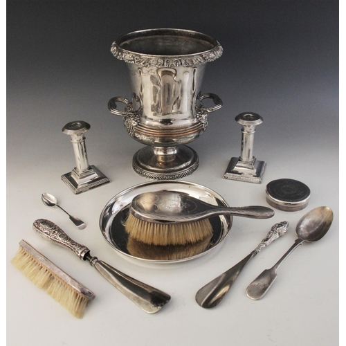 51 - A selection of silver and silver plated tableware and accessories, to include; a part silver mounted... 