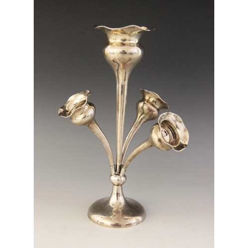 63 - An Edwardian silver epergne, William M Hayes, Birmingham 1904, trumpet shaped with waved borders, th... 