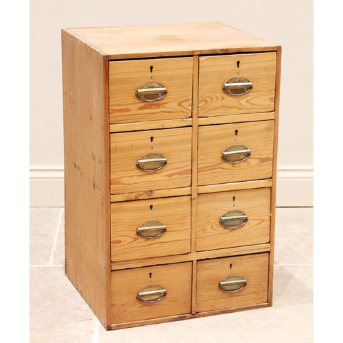 695 - A Victorian and later pine collectors chest, formed from eight drawers each applied with an oval bac... 