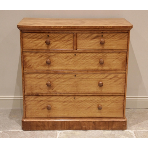 703 - A Victorian satin birch chest of drawers, finished with a tiger stripe patina, the rectangular top w... 