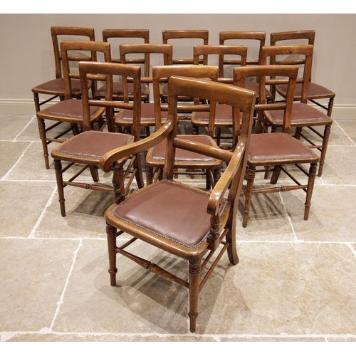 708 - A set of twelve stained beech wood rail back dining chairs, late 19th/early 20th century, each chair... 