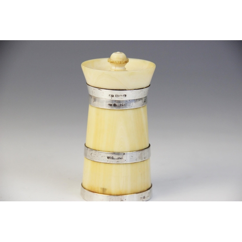 72 - A Victorian silver mounted ivory pepper grinder, Henry Bourne, Birmingham 1887, of tapering form wit... 