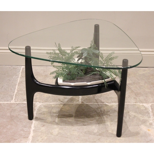 733 - An Adrian Pearsall mid century glass top coffee table with Tonk U.S.A earthenware insert, the glass ... 