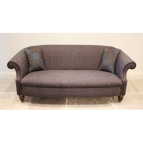 737 - A 'Harris Tweed' chesterfield type settee, late 20th century, the deep set back and padded scrolled ... 