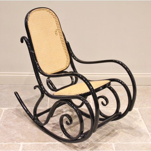 742 - A Thonet type Dinette bentwood rocking chair, purchased circa 1972 – Liberty’s, the ebonised chair o... 