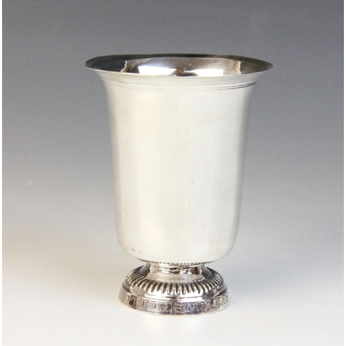 87 - A 19th century French silver beaker, of tapering form with flared rim on raised circular foot, inscr... 