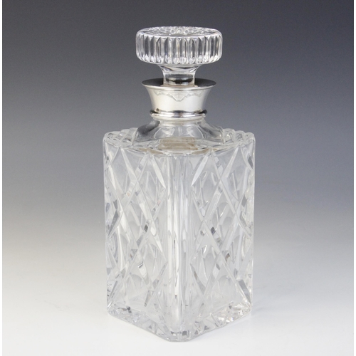 88 - A silver mounted cut glass decanter, J B Chatterley & Sons Ltd, Birmingham 1974, of rectangular form... 