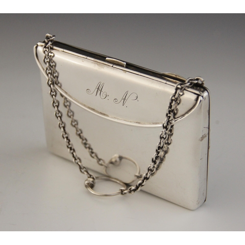 8 - A George V silver purse, Henry Matthews, Birmingham 1919, of rectangular form, spring cover to front... 