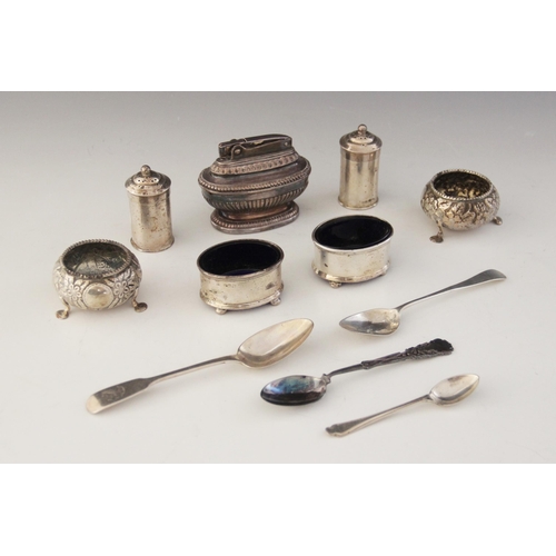 109 - A selection of silver and silver coloured tableware, to include a pair of Victorian silver open salt... 